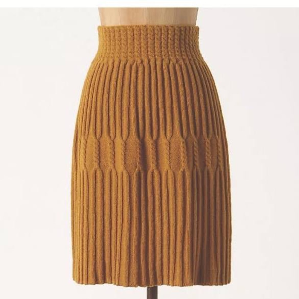 Anthropologie Yellow Knit Skirt Far Away From Close S